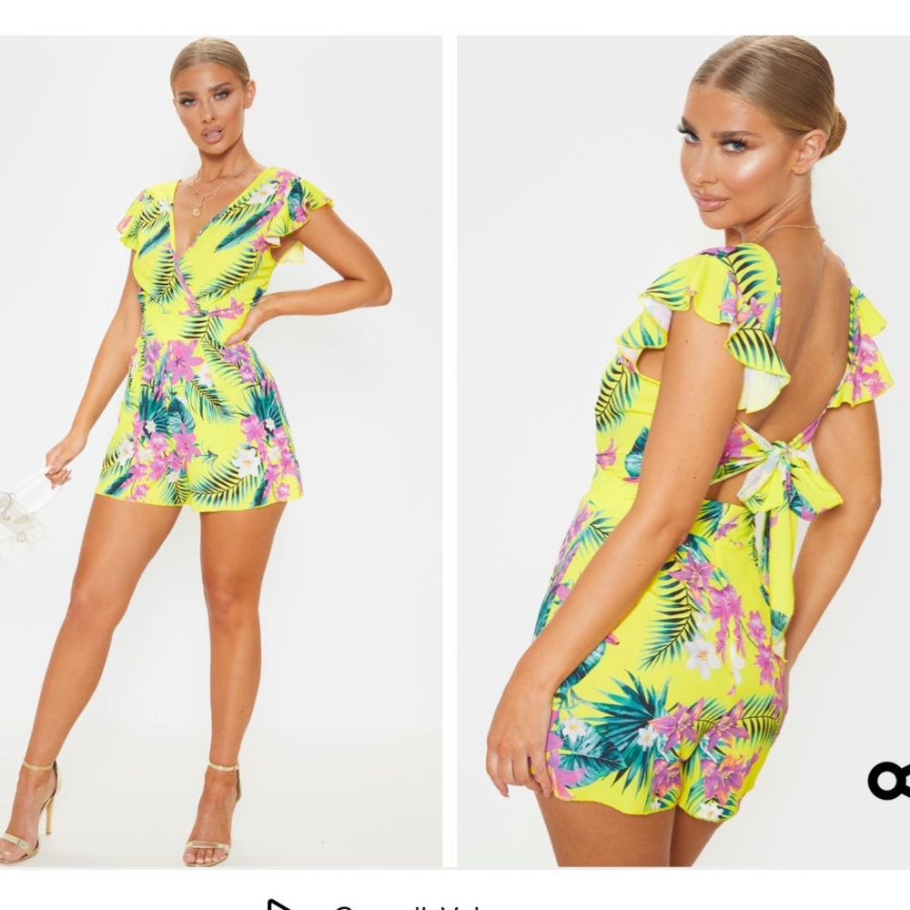 PRETTYLITTLYTHING TROPICAL PRINT WRAP ROMPER play suit sz 6 (us size) sold out